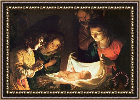 Gerrit van Honthorst Adoration of the baby Framed Painting