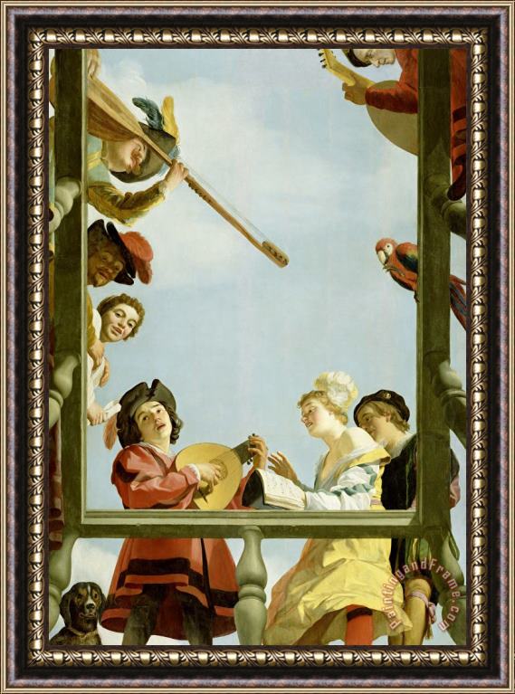Gerrit van Honthorst Musical Group on a Balcony Framed Painting