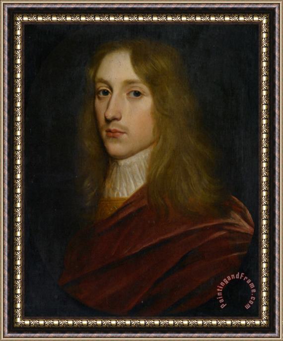 Gerrit van Honthorst Portrait of a Gentleman Said to Be Prince Rupert of Rhine in a Painted Oval Wearing a Cloak And Cravat Framed Painting