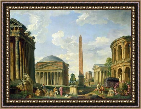 Giovani Paolo Panini The Pantheon and other Monuments 1735 Framed Painting