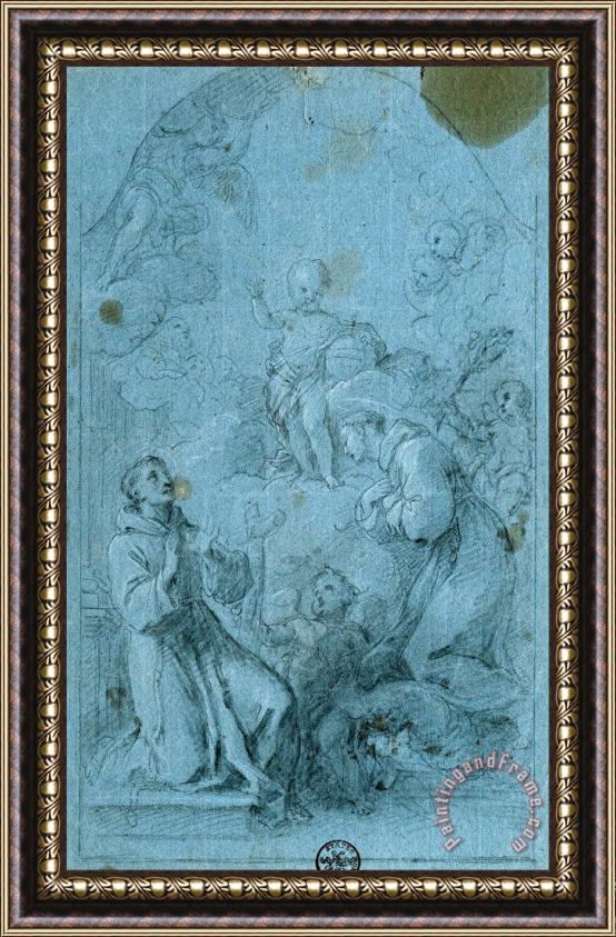 Giovanni Agostino Ratti Saint Peter of Alcantara And Saint Anthony of Padua Worship The Christ Child Framed Painting