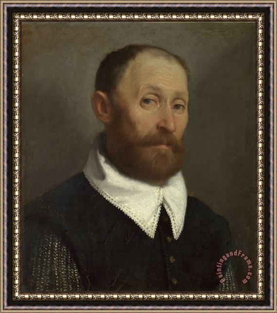 Giovanni Battista Moroni Portrait of a Man with Raised Eyebrows Framed Painting