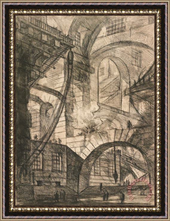 Giovanni Battista Piranesi Perspective of Arches, with a Smoking Fire, Plate 6 From Carceri D'invenzione Framed Print