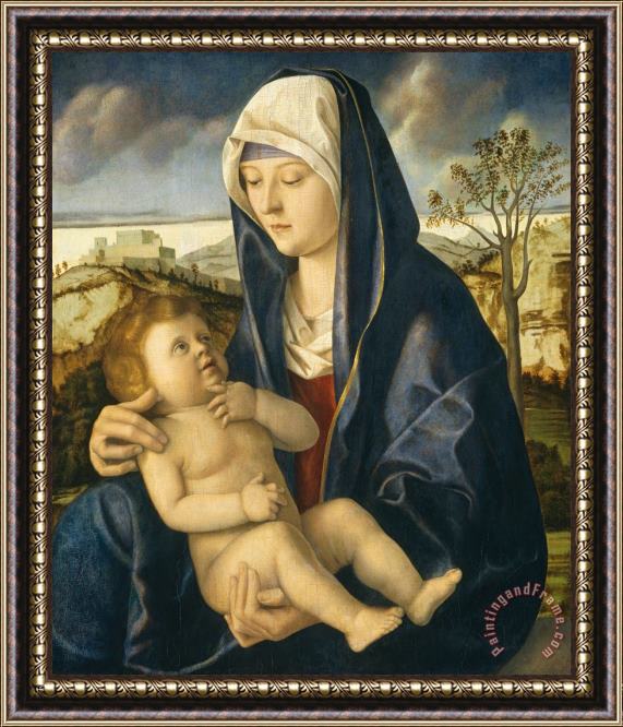 Giovanni Bellini Madonna And Child In A Landscape Framed Painting