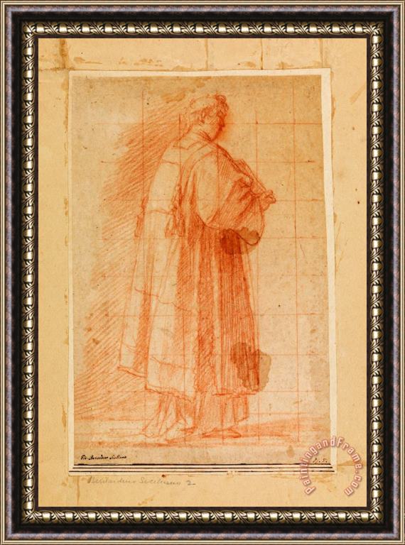 Giovanni Bernardino Rodriguez called Siciliano Standing Cleric Holding a Book Framed Painting