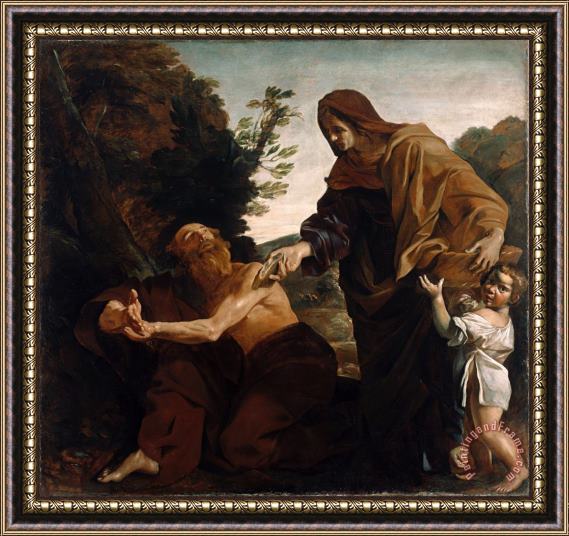 Giovanni Lanfranco  Elijah Receiving Bread From The Widow of Zarephath Framed Painting