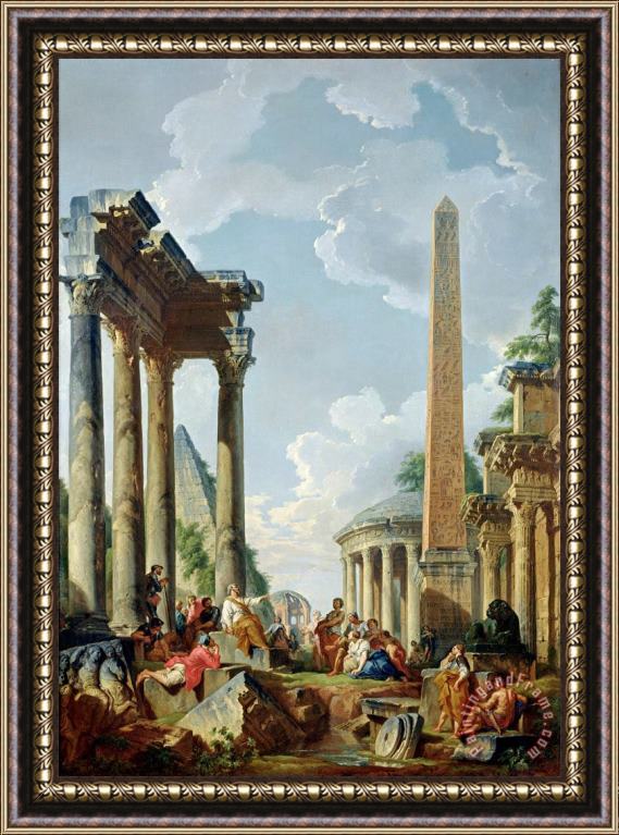 Giovanni Paolo Panini Architectural Capriccio with a Preacher in The Ruins Framed Painting