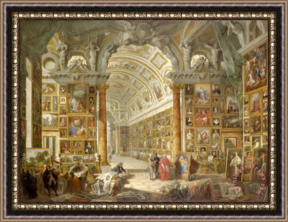 Giovanni Paolo Panini Interior of a Picture Gallery with The Collection of Cardinal Silvio Valenti Gonzaga Framed Painting
