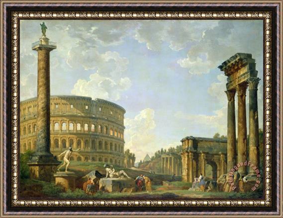 Giovanni Paolo Panini The Colosseum and other Monuments Framed Painting