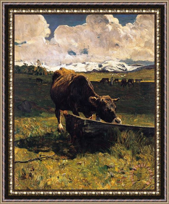 Giovanni Segantini Brown Cow At Trough Framed Painting