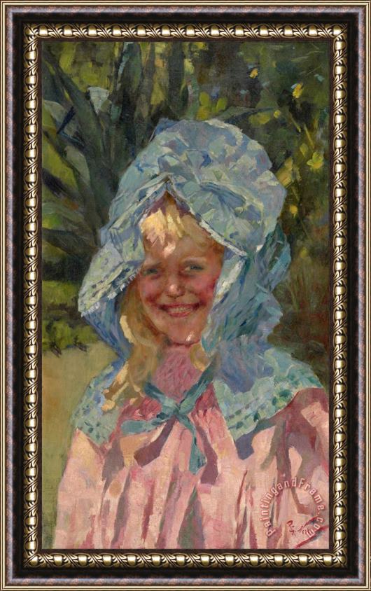 Girolamo Nerli Girl in Sunbonnet Framed Painting