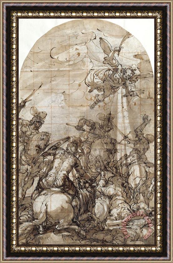 Giulio Benso Battle Scene with The Appearance of The Angel of Victory Framed Print