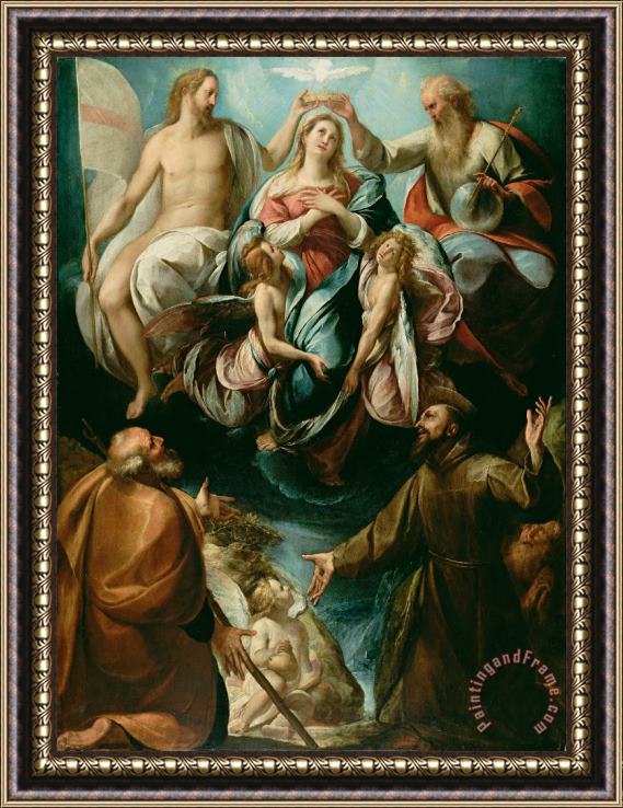 Giulio Cesare Procaccini  Coronation of The Virgin with Saints Joseph And Francis of Assisi Framed Painting