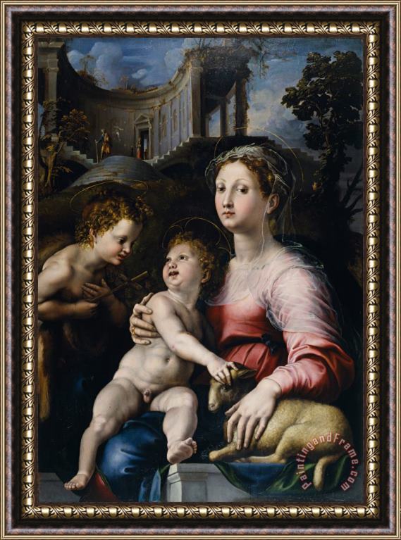 Giulio Romano The Madonna And Child with Saint John The Baptist Framed Painting