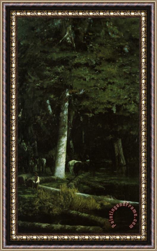 Giuseppe De Nittis Wood Felling in a Forest Framed Painting