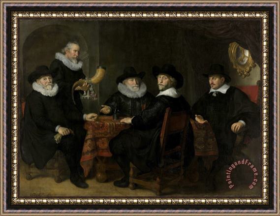 Govaert Flinck Four Governors of The Arquebusiers Civic Guard, Amsterdam, 1642 (officers And Other Marksmen of The Xviii District in Amsterdam Under The Command of C Framed Print