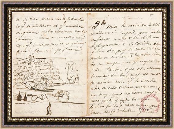 Goya Y Lucientes, Francisco Letter to Martin Zapater Framed Painting