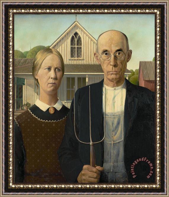 Grant Wood American Gothic Framed Painting