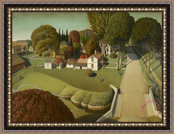 Grant Wood The Birthplace of Herbert Hoover, West Branch, Iowa Framed Painting