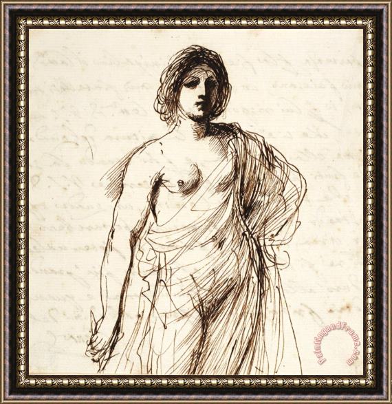 Guercino Lightly Draped Female Figure Framed Painting