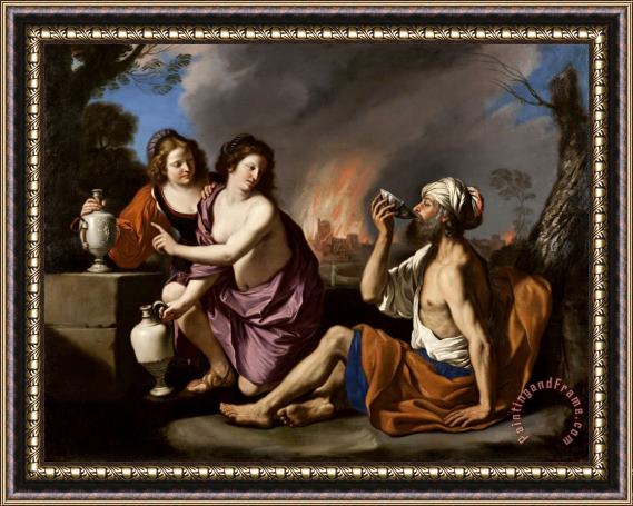 Guercino Lot And His Daughters Framed Painting