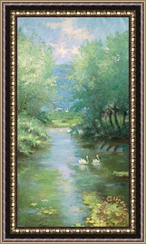 Guido Bertarelli Landscape With Swans Framed Painting
