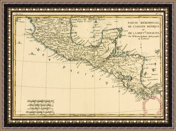 Guillaume Raynal Antique Map of Southern Mexico Framed Painting