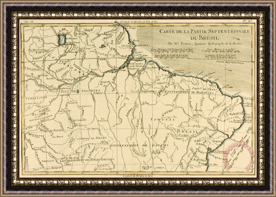 Guillaume Raynal Old Map of Northern Brazil Framed Painting