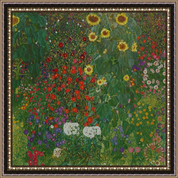 Gustav Klimt Farm Garden with Flowers Framed Painting