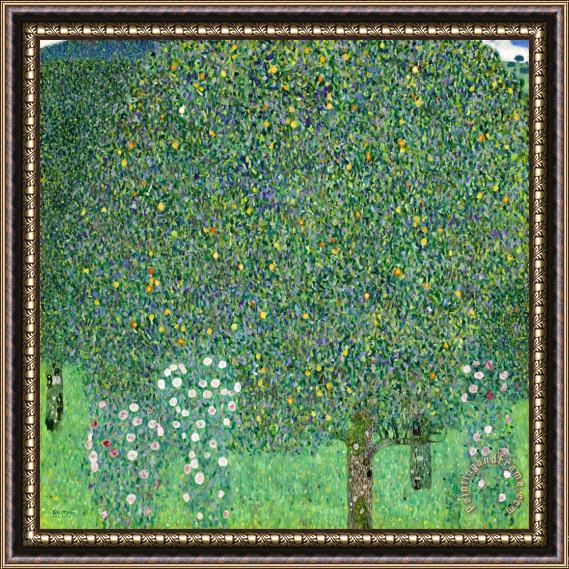 Gustav Klimt Rosebushes Under The Trees Framed Painting