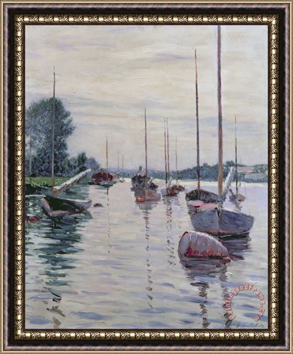 Gustave Caillebotte Boats Anchored On The Seine Framed Painting