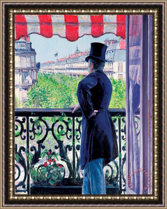 Gustave Caillebotte Man on a balcony on Boulevard Haussmann Framed Print