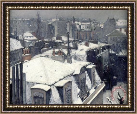 Gustave Caillebotte Rooftops in The Snow Framed Painting