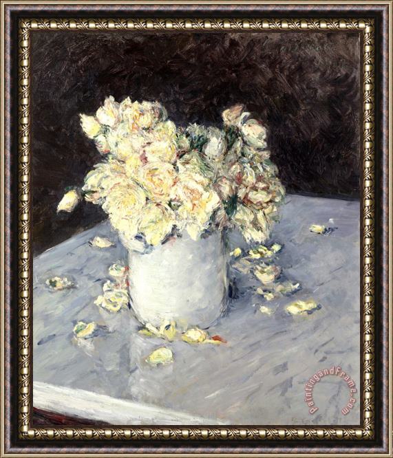 Gustave Caillebotte Yellow Roses in a Vase (roses Jaunes Dans Un Vase) Framed Painting