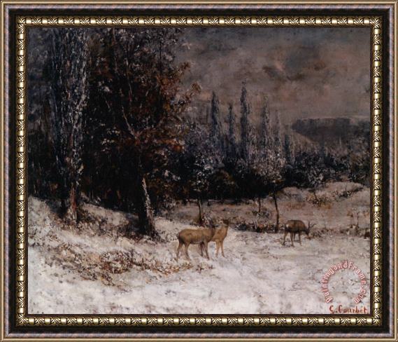 Gustave Courbet Chevreuils Dans La Neige Framed Print
