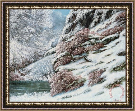 Gustave Courbet Deer In A Snowy Landscape Framed Painting