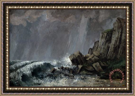 Gustave Courbet Downpour at Etretat Framed Painting