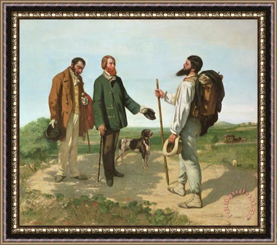 Gustave Courbet La Rencontre, Or Bonjour Monsieur Courbet Framed Print
