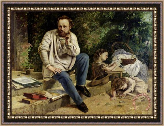Gustave Courbet Pierre Joseph Proudhon (1809 65) And His Children in 1853 Framed Print