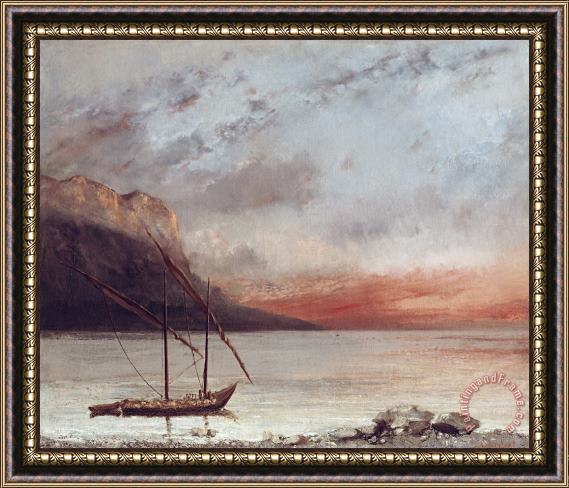 Gustave Courbet Sunset over Lake Leman Framed Painting