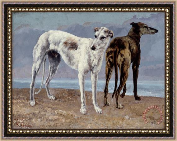 Gustave Courbet The Greyhounds of The Comte De Choiseul Framed Painting