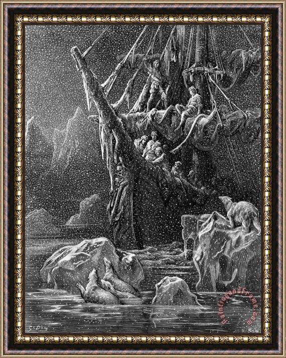 Gustave Dore Ship In Antartica Framed Painting