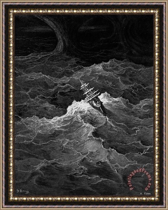 Gustave Dore Ship In Stormy Sea Framed Print