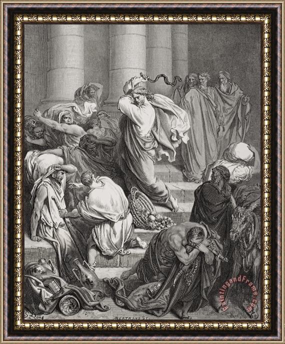 Gustave Dore The Buyers And Sellers Driven Out Of The Temple Framed Painting