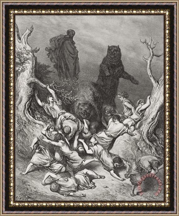 Gustave Dore The Children Destroyed By Bears Framed Print