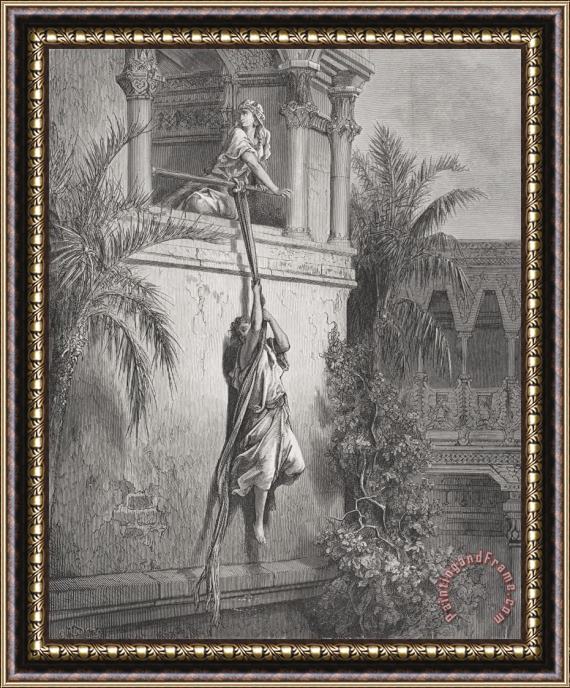 Gustave Dore The Escape Of David Through The Window Framed Painting