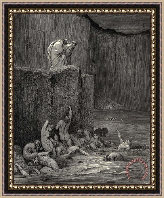 Gustave Dore The Inferno, Canto 18, Lines 116117 “why Greedily Thus Bendest More on Me, Than on These Other Filthy Ones, Thy Ken” Framed Print