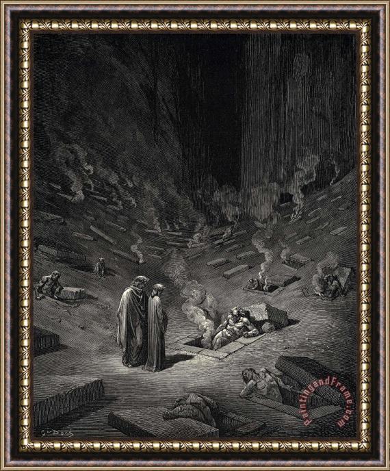 Gustave Dore The Inferno, Canto 9, Lines 124126 “he Answer Thus Return’d The Archheretics Are Here, Accompanied by Every Sect Their Followers;” Framed Print
