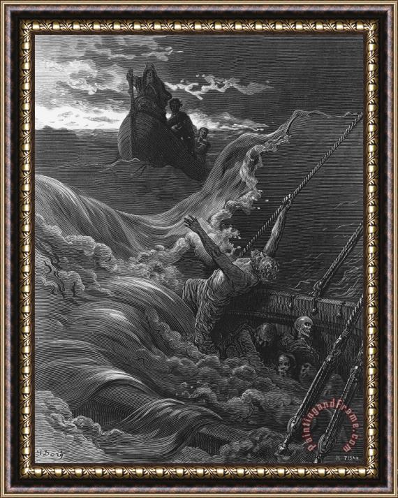 Gustave Dore The Mariner As His Ship Is Sinking Sees The Boat With The Hermit And Pilot Framed Painting