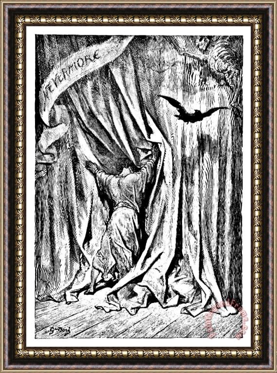 Gustave Dore The Raven Nevermore Illustration Engraving Framed Painting